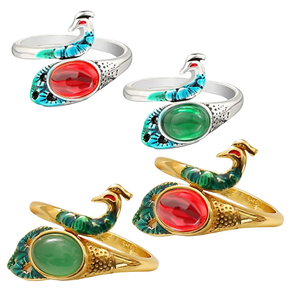 

4Pcs Exquisite Peacock Design Crochet Tension Rings Adjustable Rustproof Metal Braided Rings for Knitting Crocheting Yarn