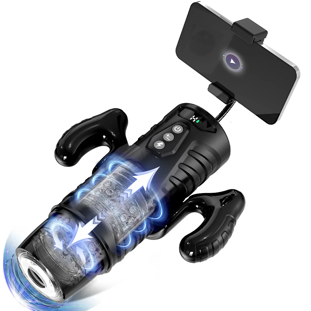 Automatic Masturbator for Men Telescopic Rotation Masturbation Cup with Handle Phone Stand Adult Goods Sex Toy for Men 18+