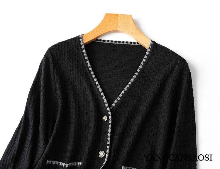 Imagem -05 - Início do Outono Nova Amoreira Seda Cashmere Misturado ol Commuter Pele Amigável V-neck lã Pequena Fragrância Cabolsa de Malha Cardigan