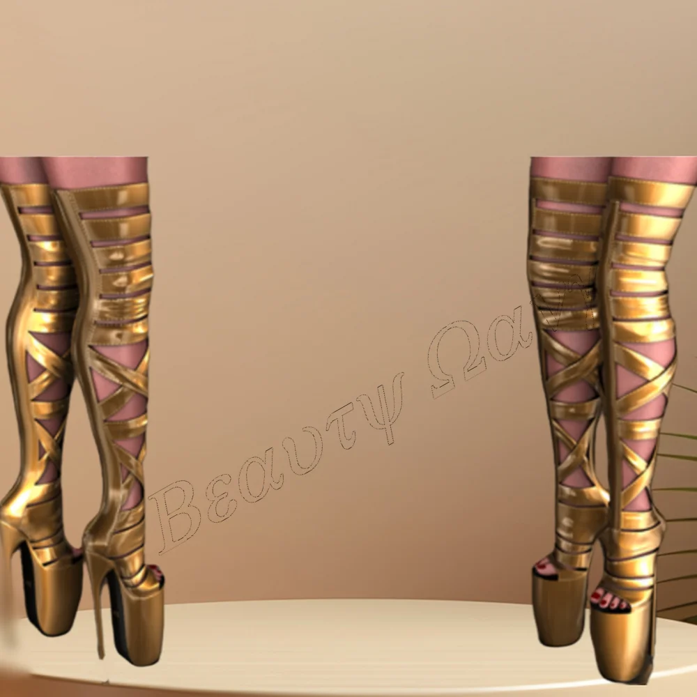 

Gold Peep Toe Sandals Boots Over The Knee Spike Heel Sexy Style Shoes High Heel Shoes for Women Shoes 2024 Zapatos Para Mujere