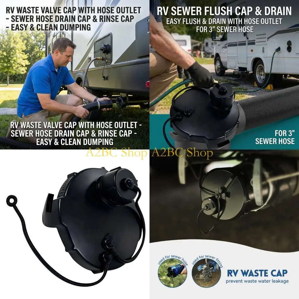 A2BC 3 Inch Trailer Sewer Hose Drain Cap With Rinse Port for Campground Cleanup
