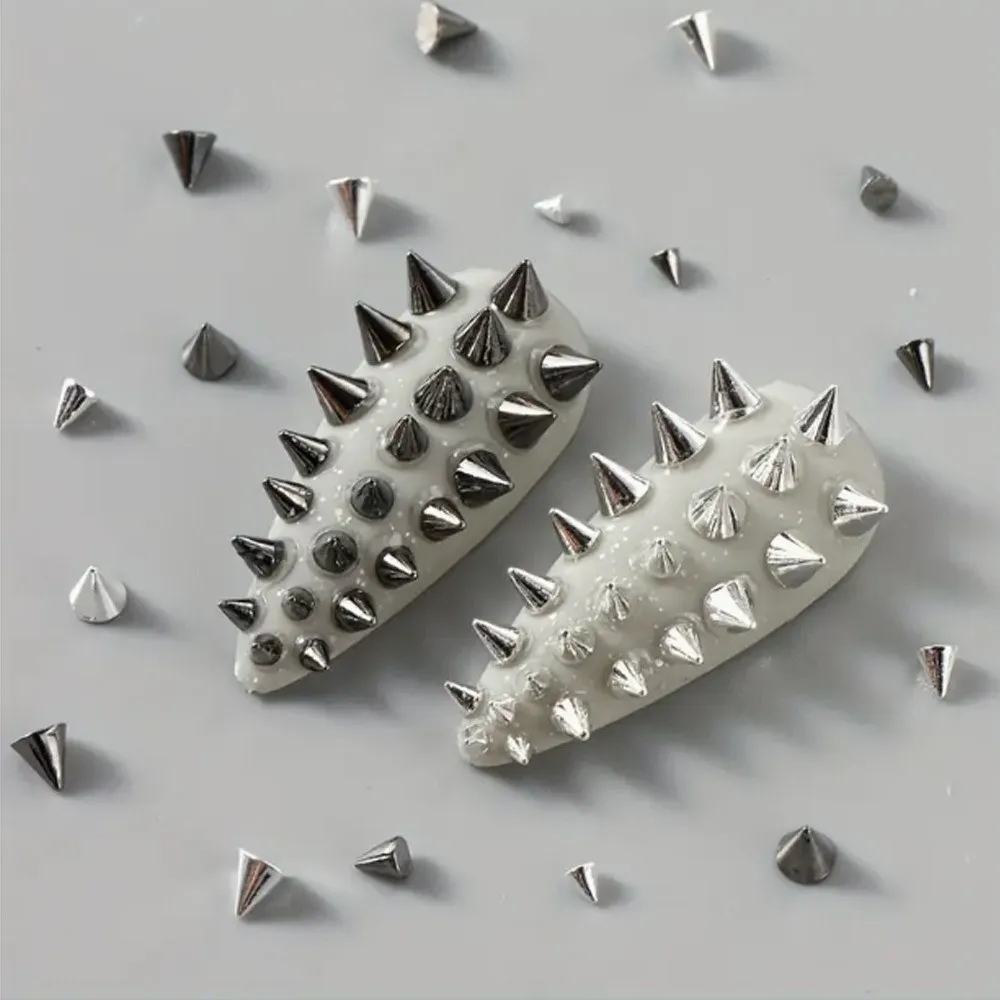 6 Grids Multi-Size Nail Art Studs Black And Silver Tone 3D Metallic Finish Metal Nail Charms Mixed Alloy Material