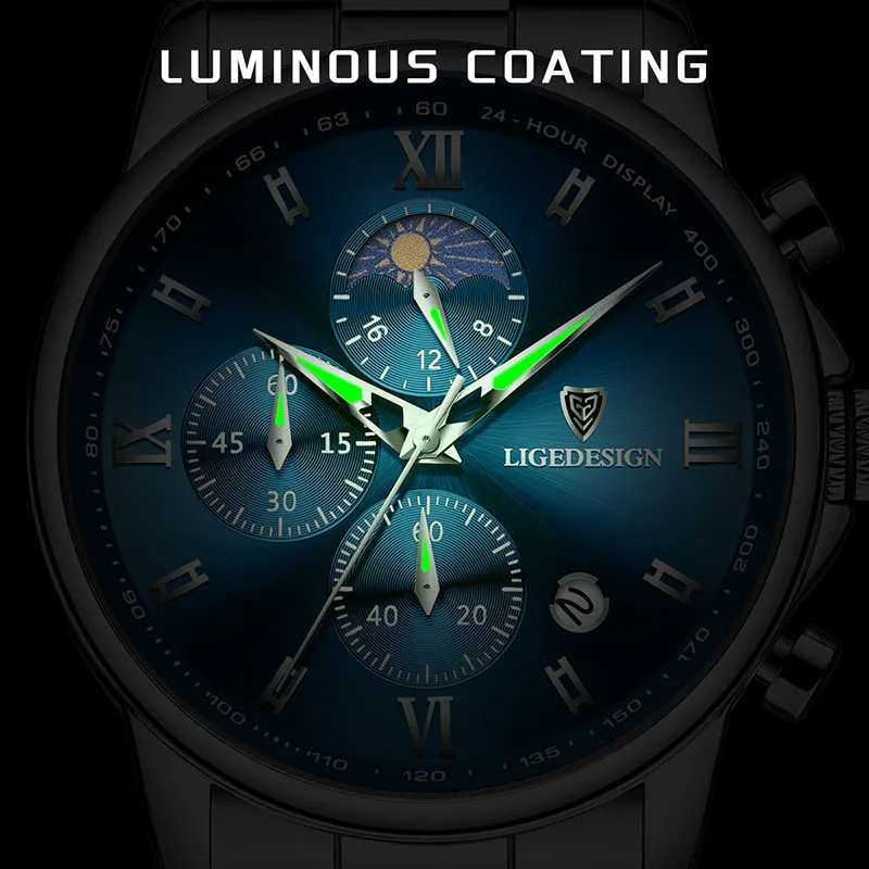 LIGE 2025 TOP Luksusowe Męskie Zegarki Modne Wodoodporne Świecące Zegarki z Datą Stal Nierdzewna Kwarcowy Zegarek na Rękę Męski reloj hommes