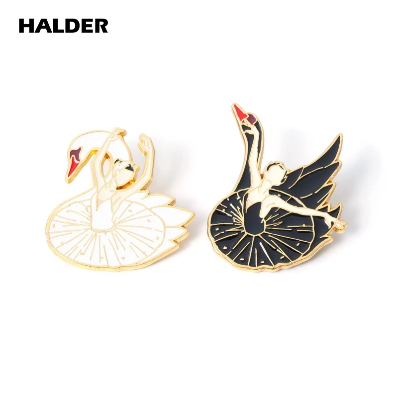 HALDER Ballet Pin Black Swan White Swan Dancing Girl Enamel Brooches Badge Collar Bag Nice Jewelry Gifts For Dancer Women