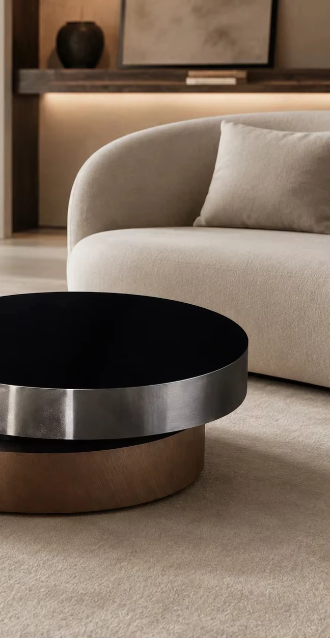 Modern luxury living room furniture, stone coffee table with adjustable double rotation function