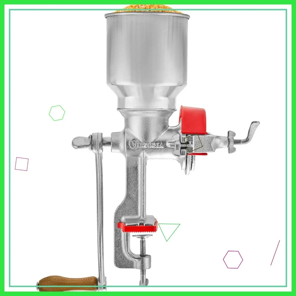 

Manual Cast Iron Grain Mill with High Hopper, Premium Corn Grinder for Home Use