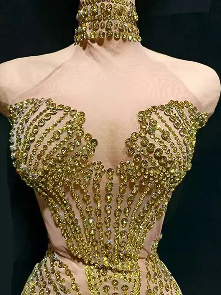 المرأة مثير شبكة مرصعة بأحجار الراين ارتداءها مرونة انظر من خلال ملهى ليلي ملابس الرقص حفلة عيد ميلاد أداء الزي #3