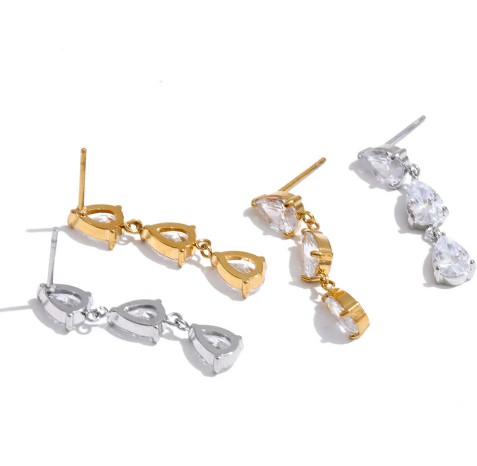 Yhpup Edelstahl AAA Zirkonia Kurze Exquisite Tropfenohrringe Luxus Trendige Fantasie Glänzender Wasserfester Schmuck Geschenk PVD – Detail 3