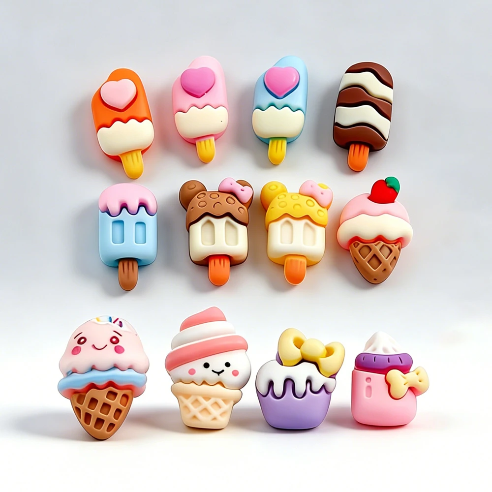 50Pcs Mixed Ice Cream Resin Charms DIY Craft Decor for Phone Case Handmade Accessories