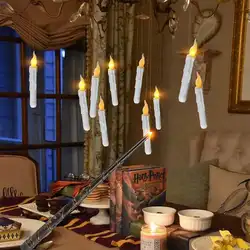 Velas mágicas de Harry Potter, velas flotantes sin llama con varita, velas parpadeantes LED de funcionamiento remoto, 12/20 piezas