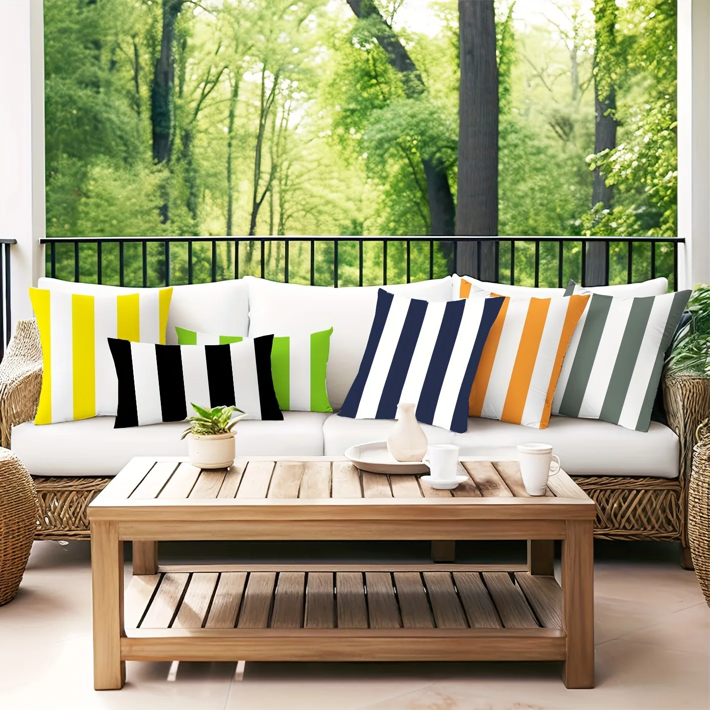 2PCS Waterproof Wave Width Bar Cushion Cover 30x50/45x45cm Island Holiday Lifestyle Outdoor Garden Chair Pillow Case