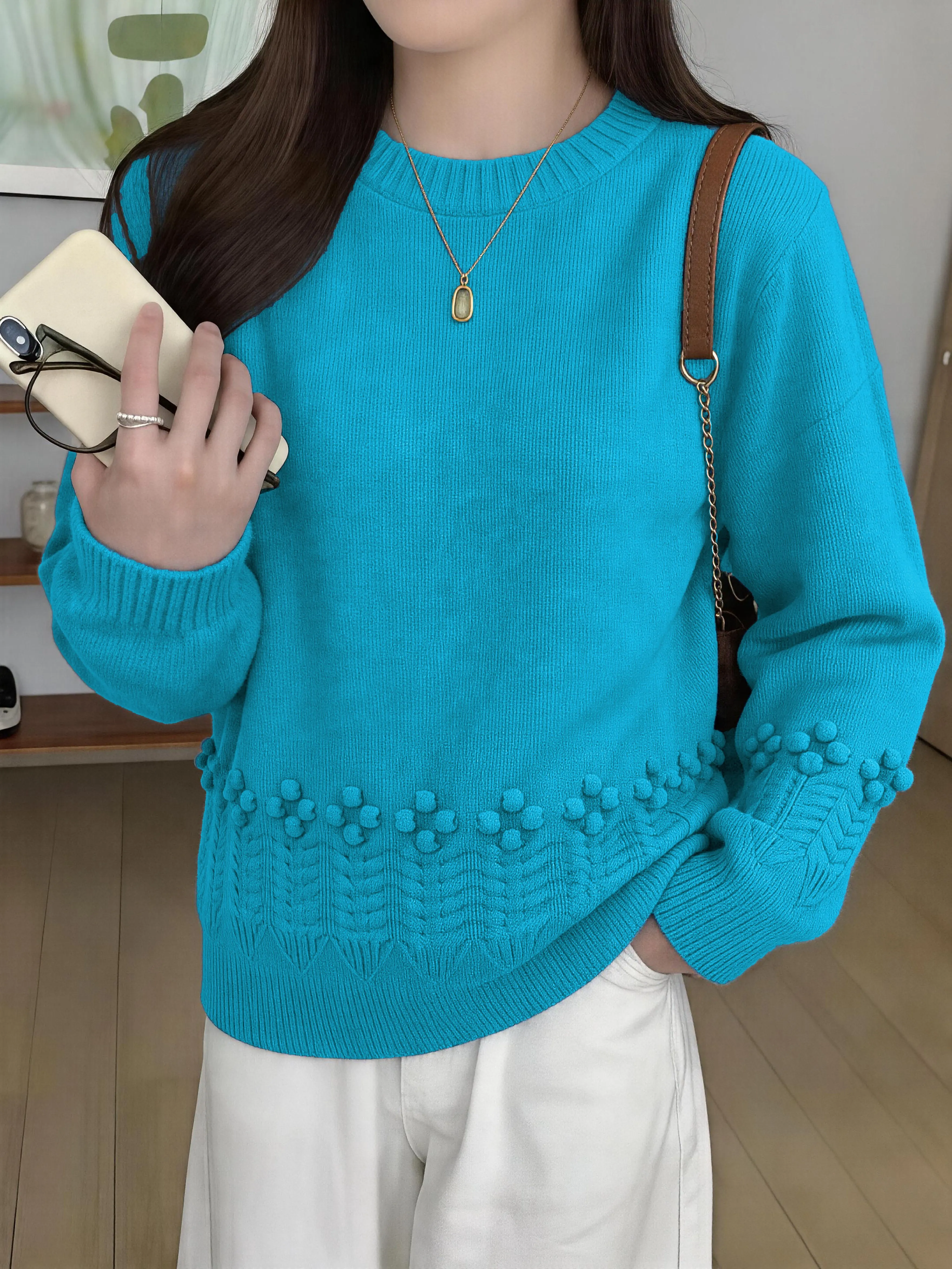 

Plus Size Casual Women's Crew Neck Knit Long Sleeve Pullover, Perfect Choice for Spring, Autumn and Winter