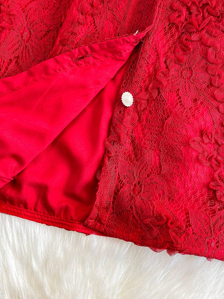 Damska bluzka koronkowa w stylu pałacowym, lekki luksus, wyrafinowana, zdobiona diamentami, z koralikami, koszula z klapami, delikatny różowy koronkowy top BL233