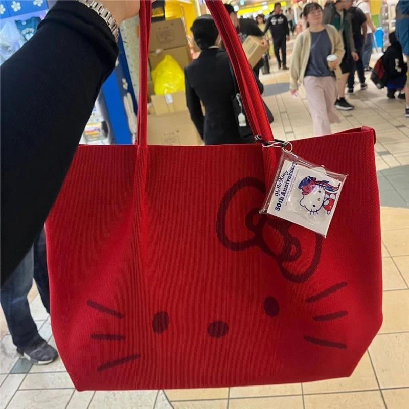 

Cute Hello Kitty Tote Bag Sanrio Kawaii Anime Large Capacity Canvas Bag Girl Heart Cartoon Shoulder Bag Lovely Handbag Kids Gift