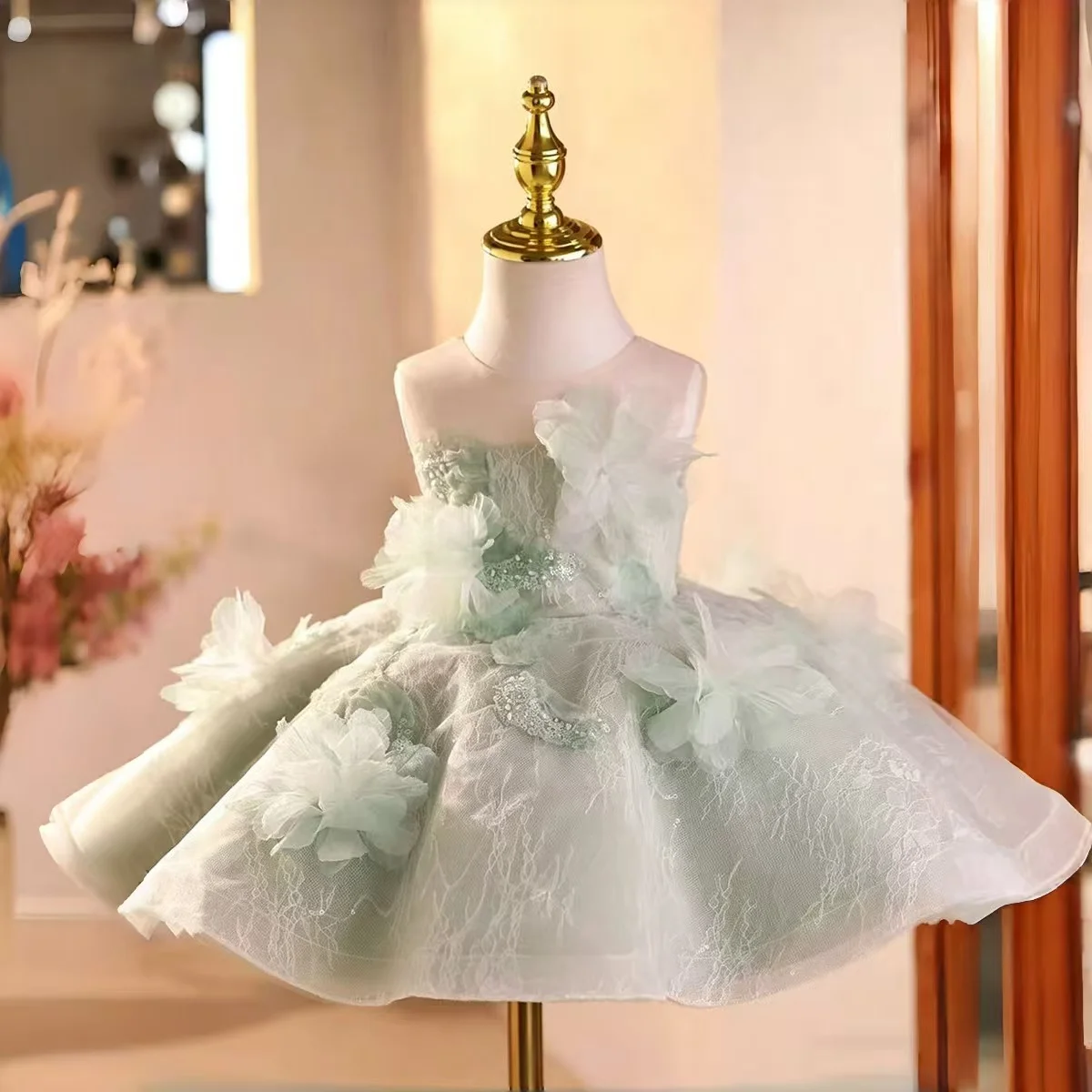 

Платье для девочек Dreamy Vow D259 цвета шалфейной зелени с 3D цветочными аппликациями, детское свадебное платье, пышное тюлевое платье принцессы для девочек на день рождения