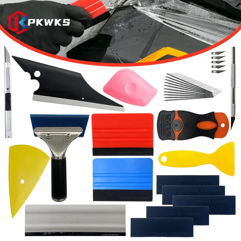 PKWKS 19/31Pcs Carbon Fiber Car Tools Vinyl Wrap Film Sticker Wrapping Auto Window Tint Foil Stick Squeegee Razor Scraper