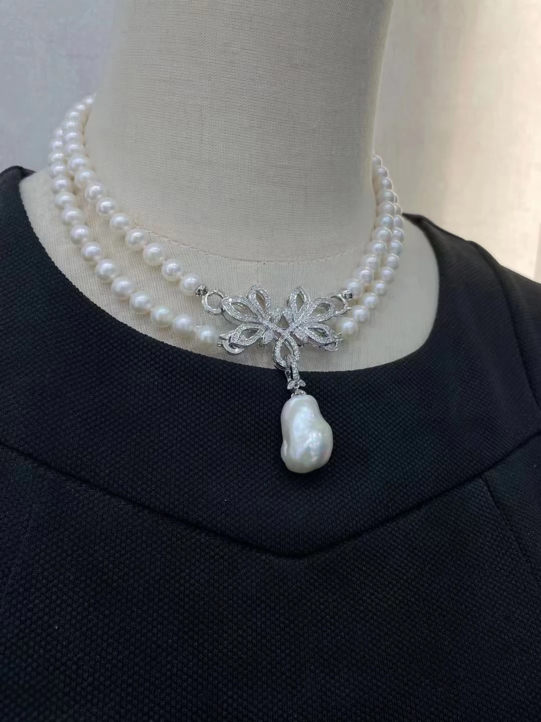 

1 Row -2 Rows/3 Rows Necklace AAA7-8mm+15-20mm Natural South Sea Pearl Necklace 925s-18inch