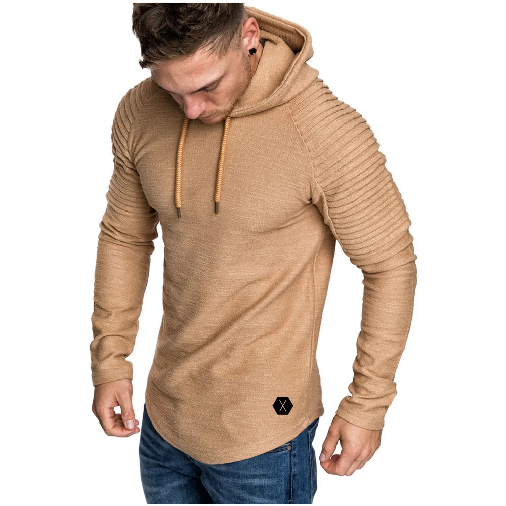 2022 New Men\'s casual fashion solid color long-sleeved T-shirt with Hood Summer casual sports long-sleeved T-shirt