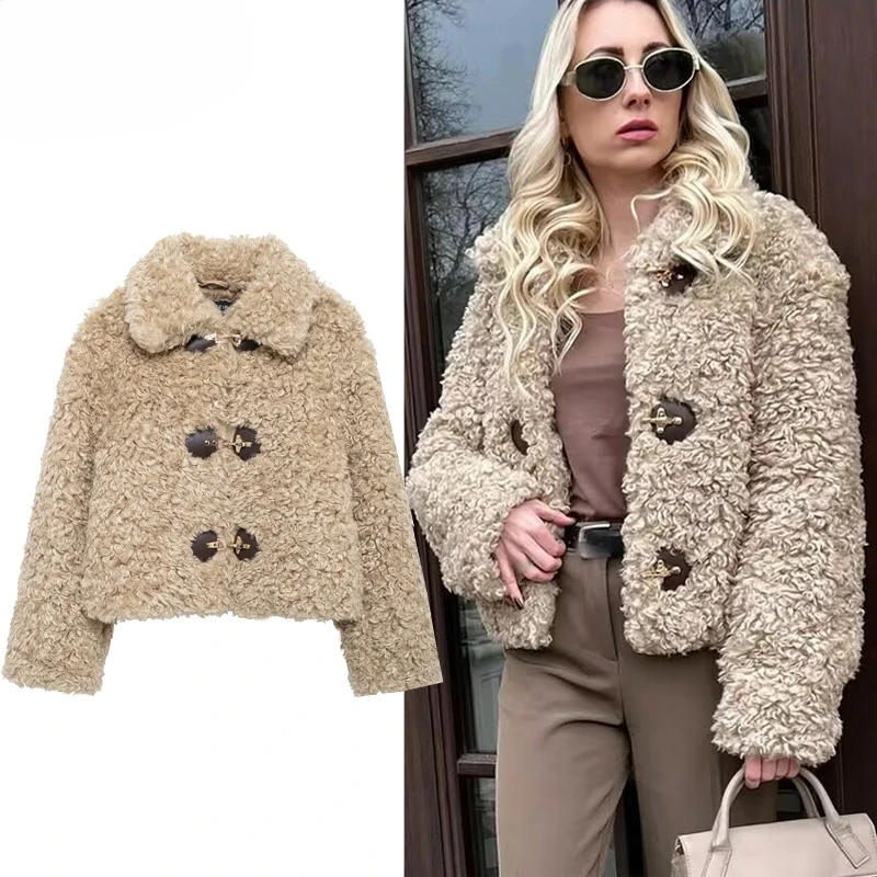 AzaleeKa Fleeced Winter Coats Woman Cropped Faux Wool Coat Women Parkas Long Sleeve Solid Coats Autumn Fleece Teddy New In Coats