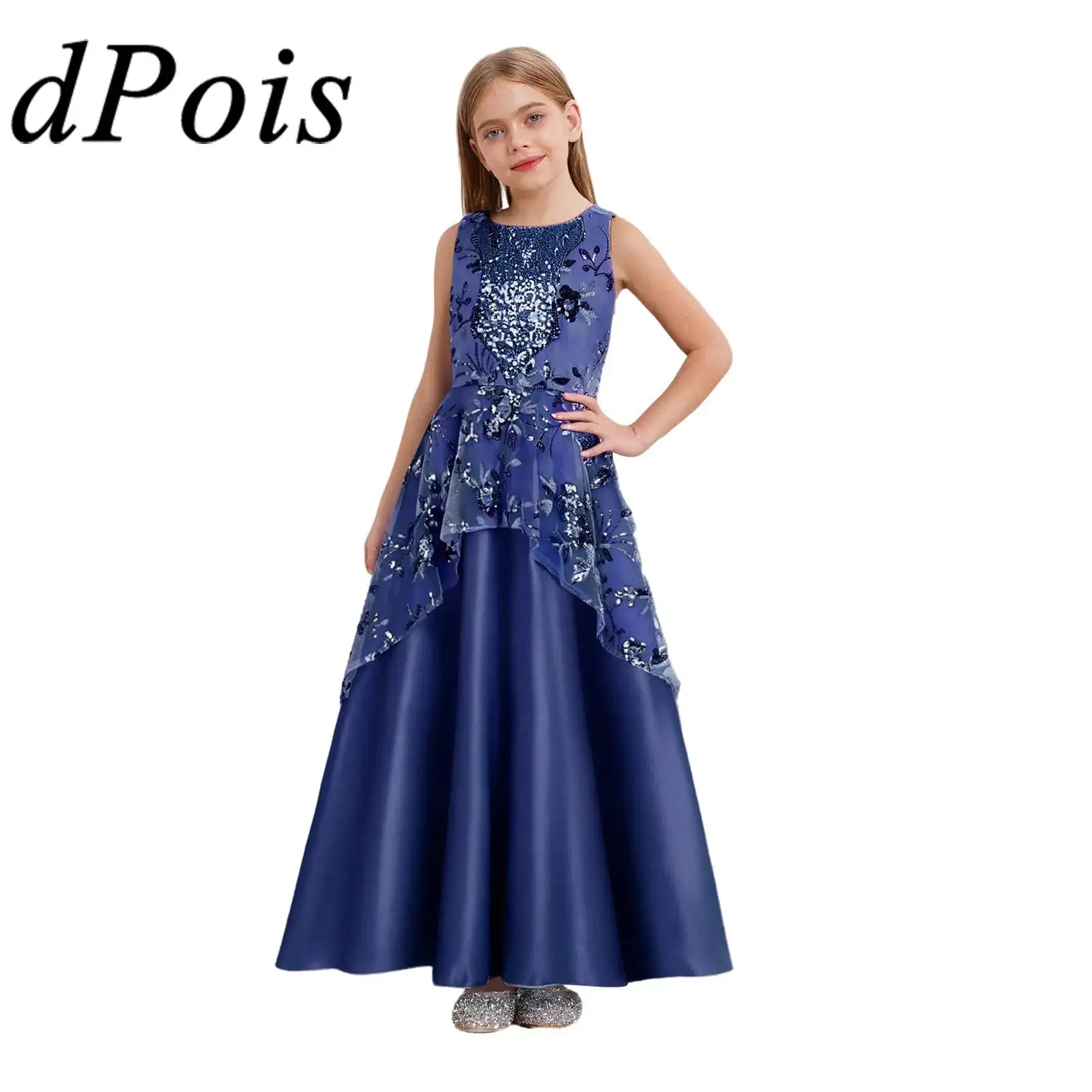 

Girls Embroidery Party Dress Princess Cosplay Halloween Festival Carnival Costume Sequins Tulle Dress Maxi Gown Children's Dress