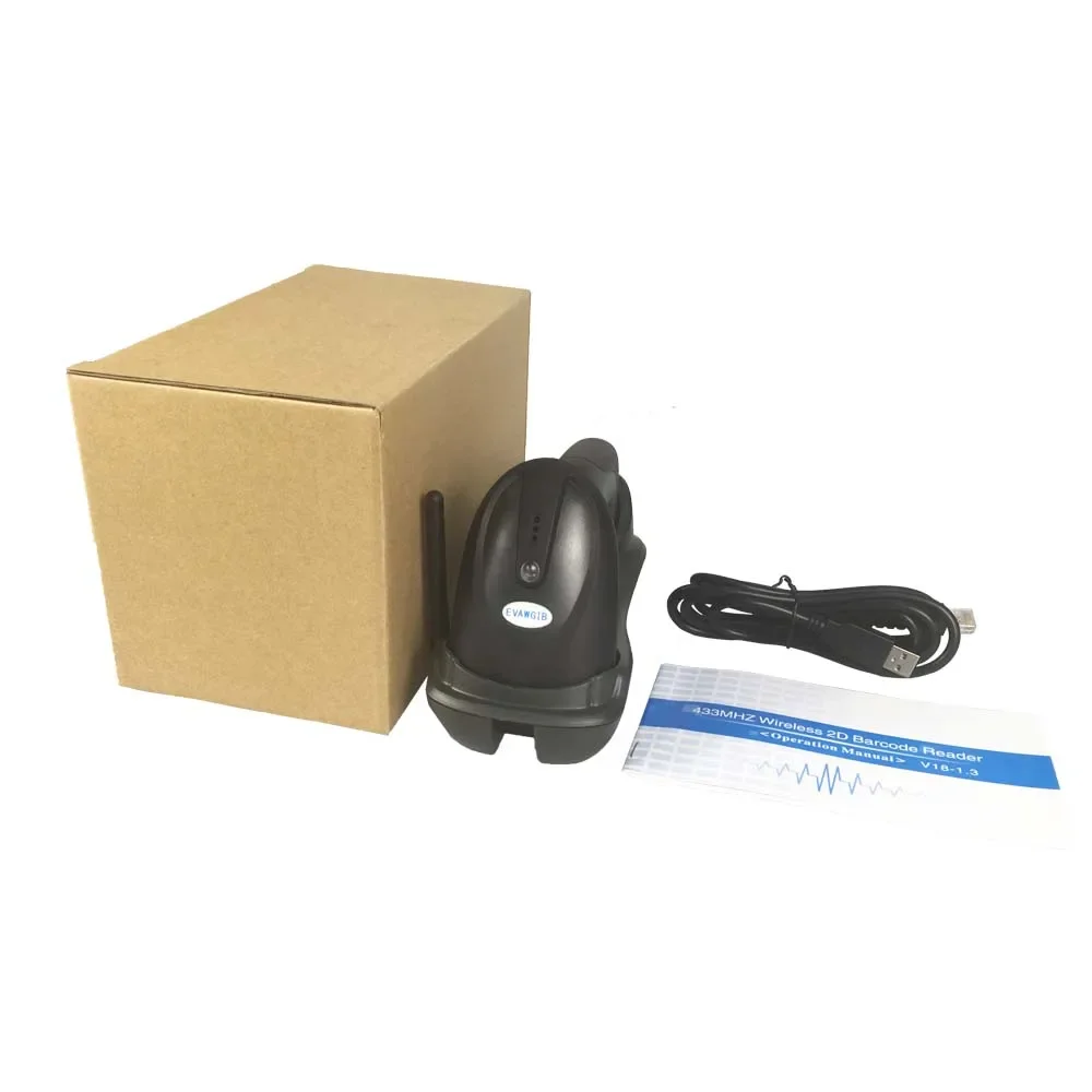 新型ハンドヘルド2D CMOSワイヤレススマートバーコードリーダー（スタンド付き）433MHZ QRコードスキャナー（ブラック）USB A4モバイルスクリーン修理機S