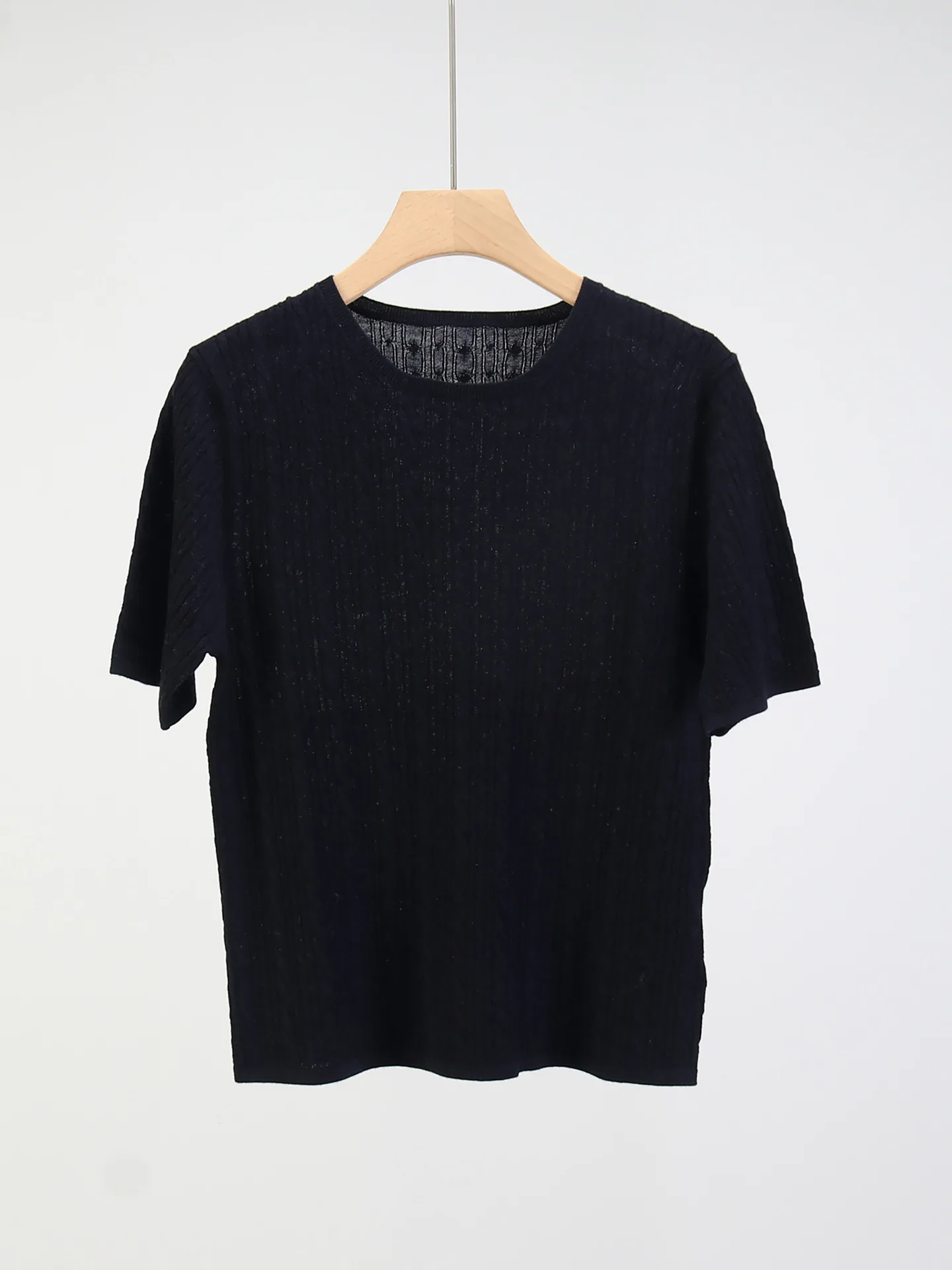 

Женский летний топ из шелкового кашемира с короткими рукавами, повседневный универсальный свитер