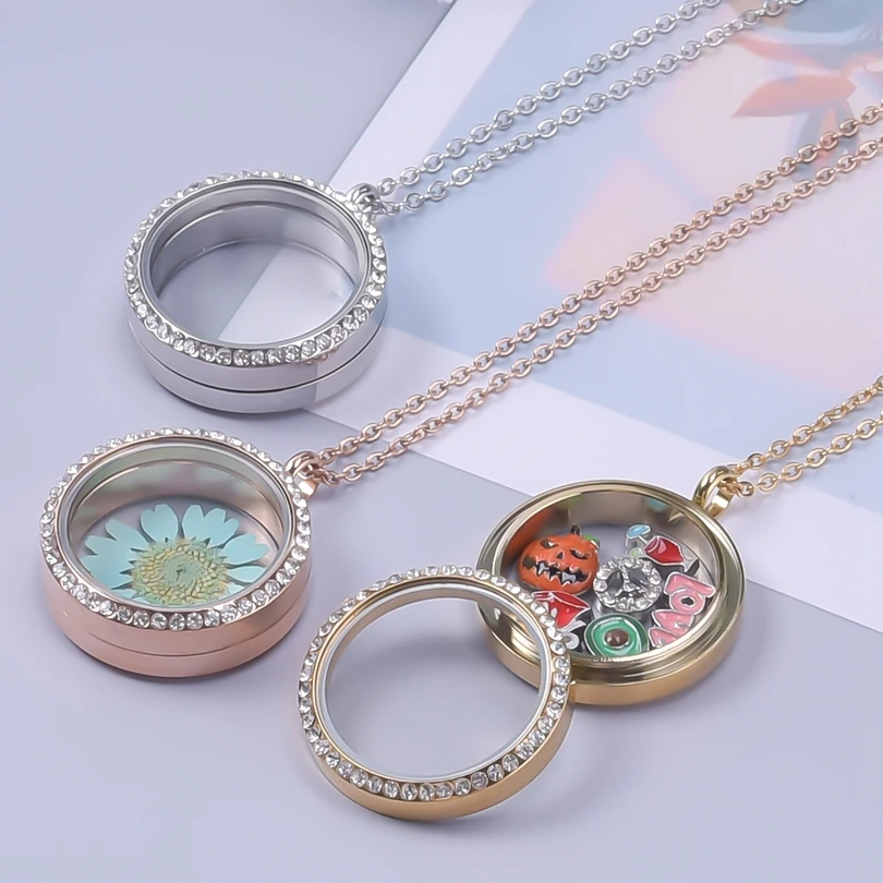 30mm Round Glass Twist Locket Pendant Necklaces For Women Men Accessories Silver/Gold/Rose Gold Color Stainless Steel Necklace