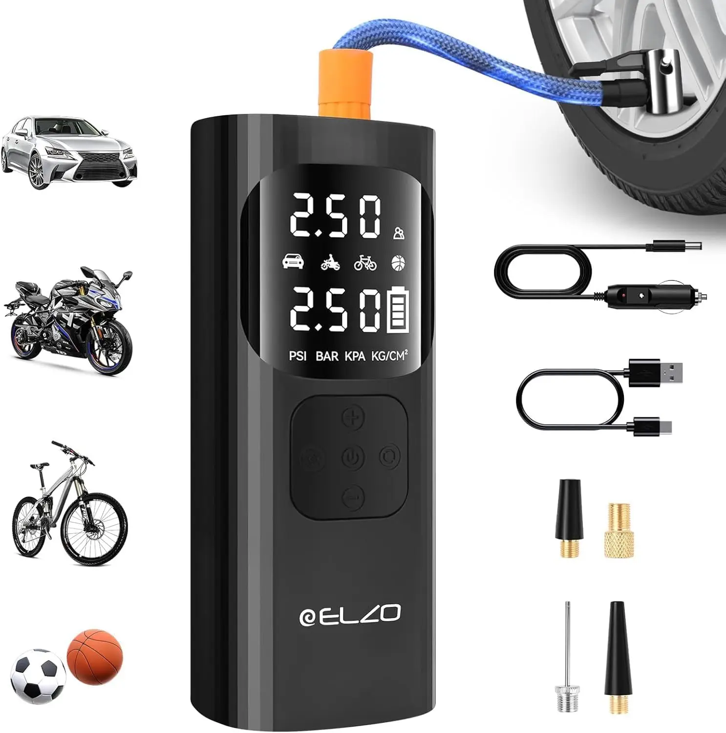 

Portable Tire Inflator 7500mAh Air Pump with Digital Gauge, 150PSI, Auto Shut Off, Fast Inflation for Cars, Motorcycles, Bikes,