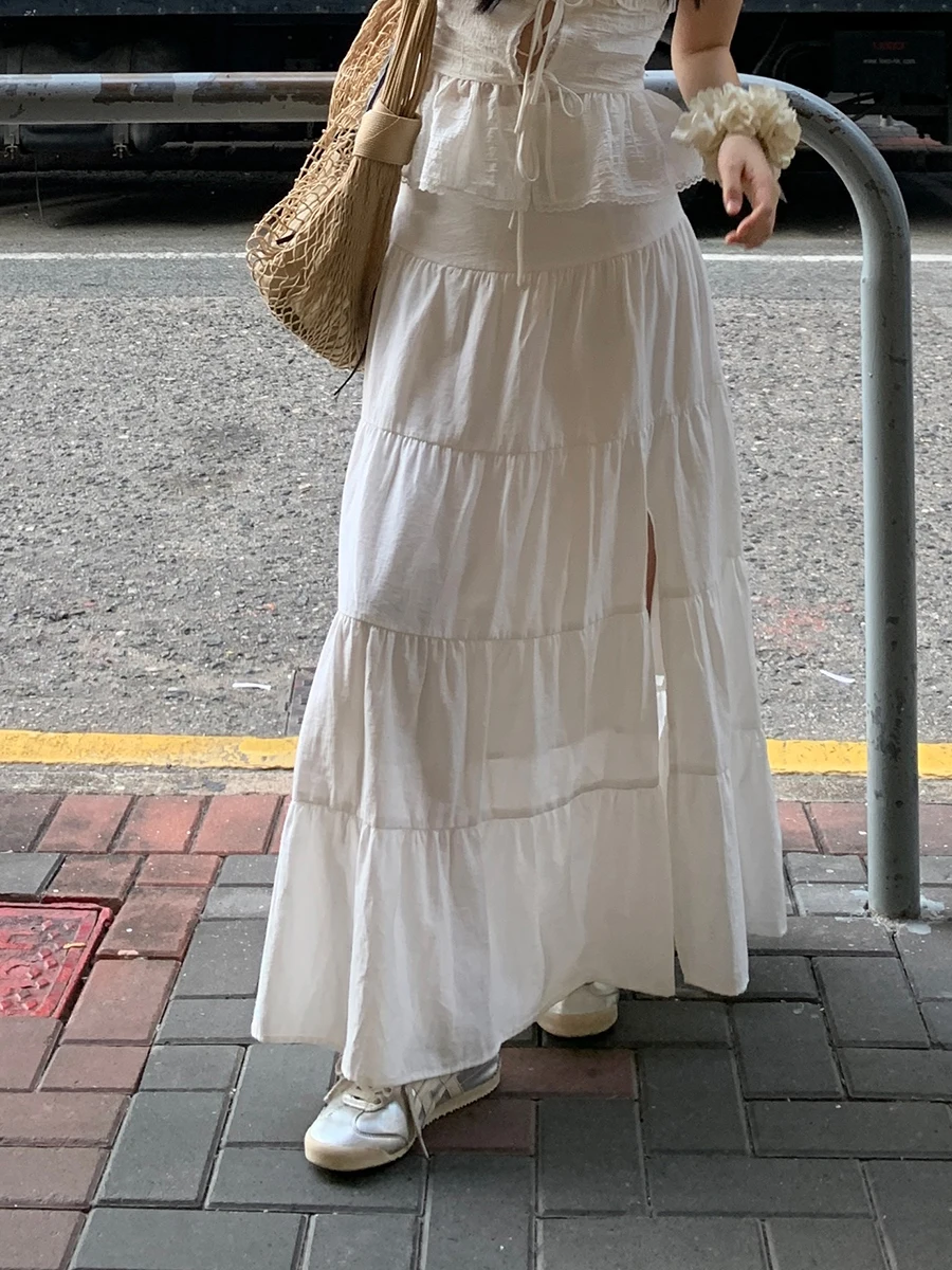 

Ele High Waist A-Line Skirt White Color Women's Summer Faion Commute Sle Zipper Design Cotton Viscose Nylon