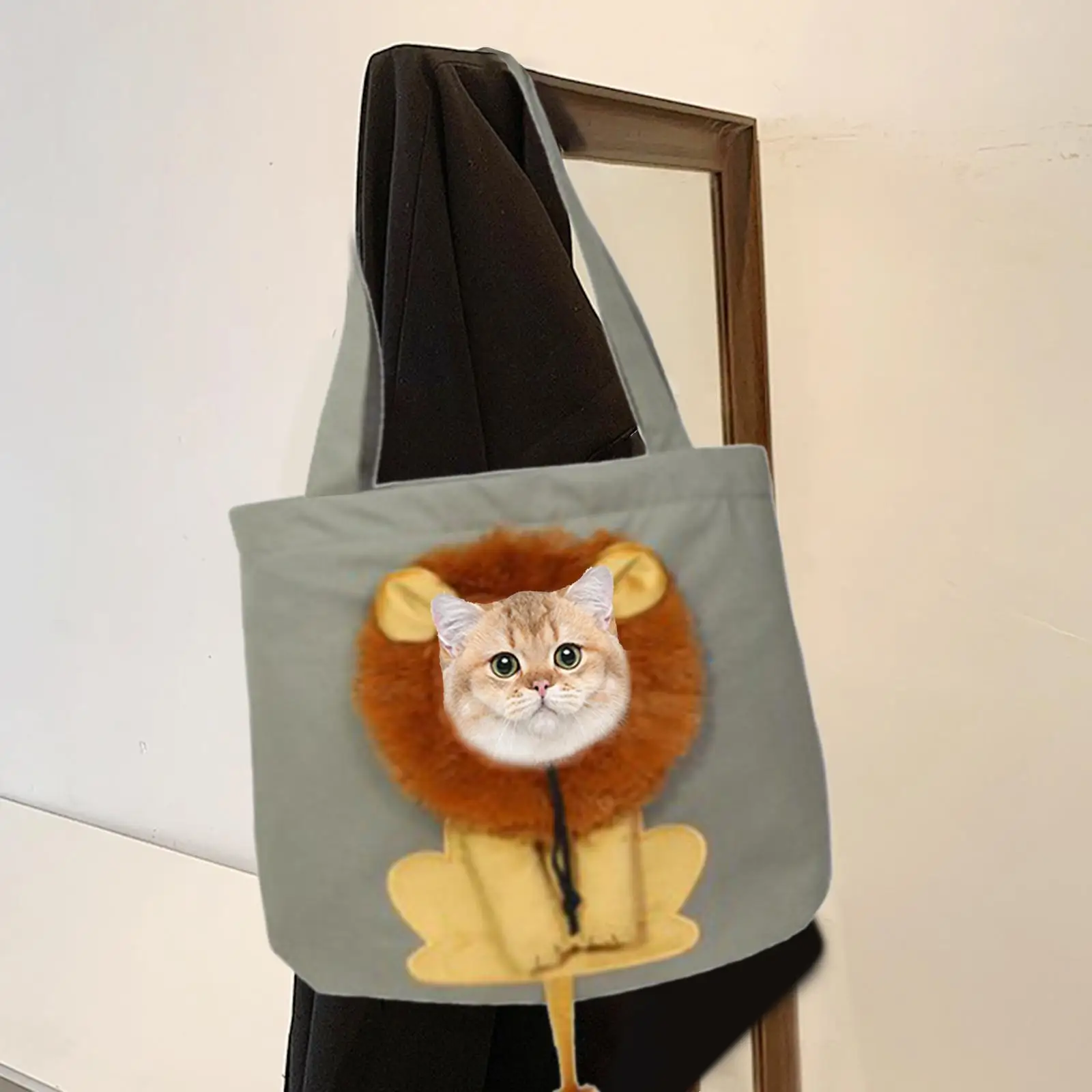 Portable Cat Carriers Travel Transport Bag Tote with Handle Cute Carrying Breathable Lion Shape Canvas for Walking Small Animals