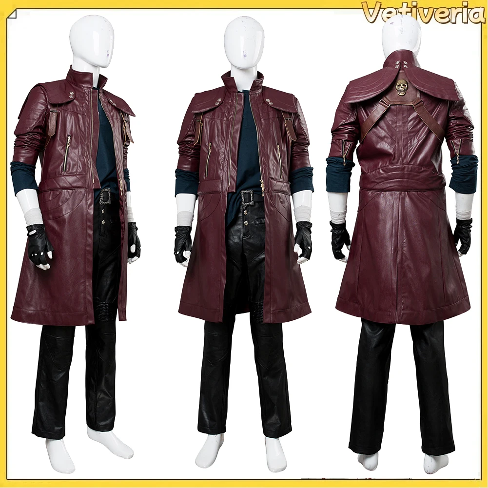 

Костюм для косплея Дантэ для взрослых мужчин, аниме-игра DMC 5, фантазийное переодевание, красное пальто из искусственной кожи, брюки, костюм для Хэллоуина, карнавала, вечеринки для мужчин