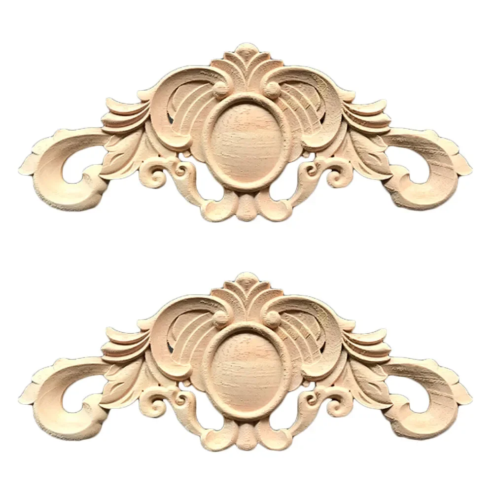 2pc Wooden Carved Applique Wood Frame Corner Onlay Unpainted European Wood Carving Decorative Door Window Home Decor Accessories