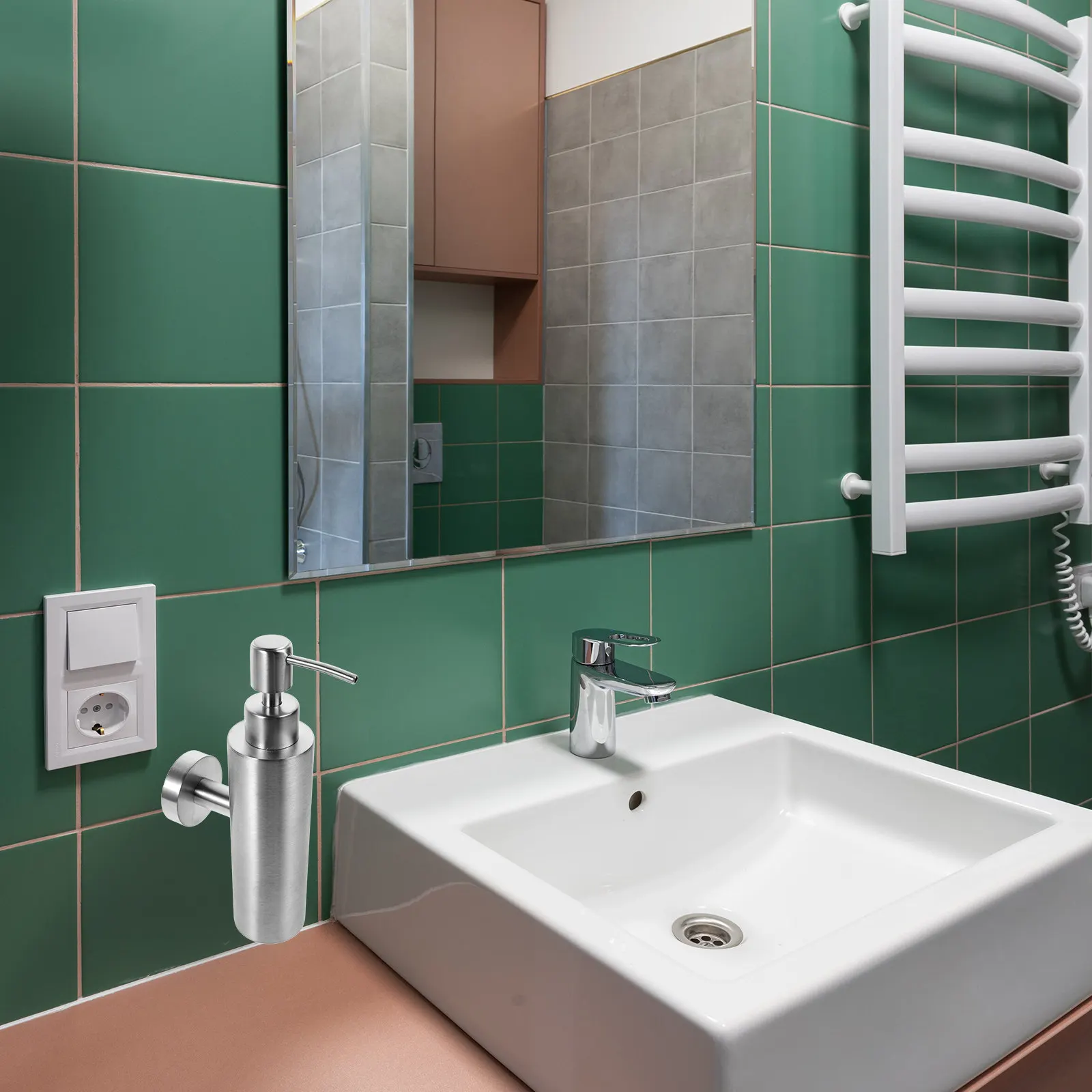 

Stainless Steel Wall Mount Manual Soap Dispenser 304 Grade Space Saving for Shower Bathroom Commercial Use Refillable Liquid