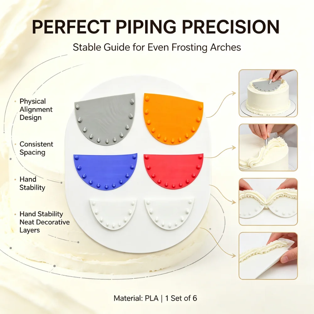 Cake Piping Guide Tool 6 Piece PLA Arch Marker Set Multi Size Reusable Stencil for Frosting Decorating Home Bakery