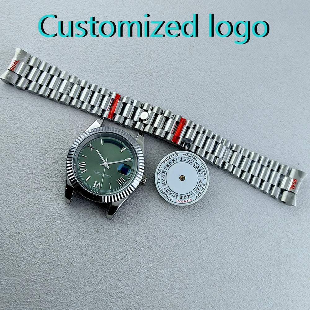 Individuelles Logo 40,5mm Miyota 8285 Uhr Arabische/Römische Ziffern Grüne Leuchtfarbe Miyota 8285 Uhrwerk Zubehör