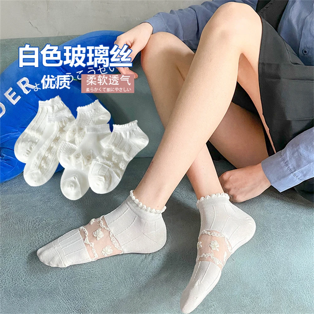 

Girls Spring and summer white glass silk low-top invisible stockings ins stockings XZ0127