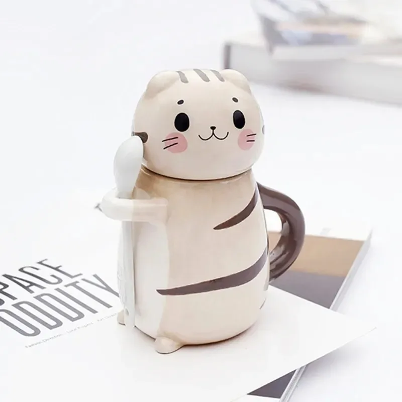 New Cute Cat Ceramics Coffee Mug with Spoon Creative Hand Painted Novelty Gifts Drinkware Milk Tea Cups