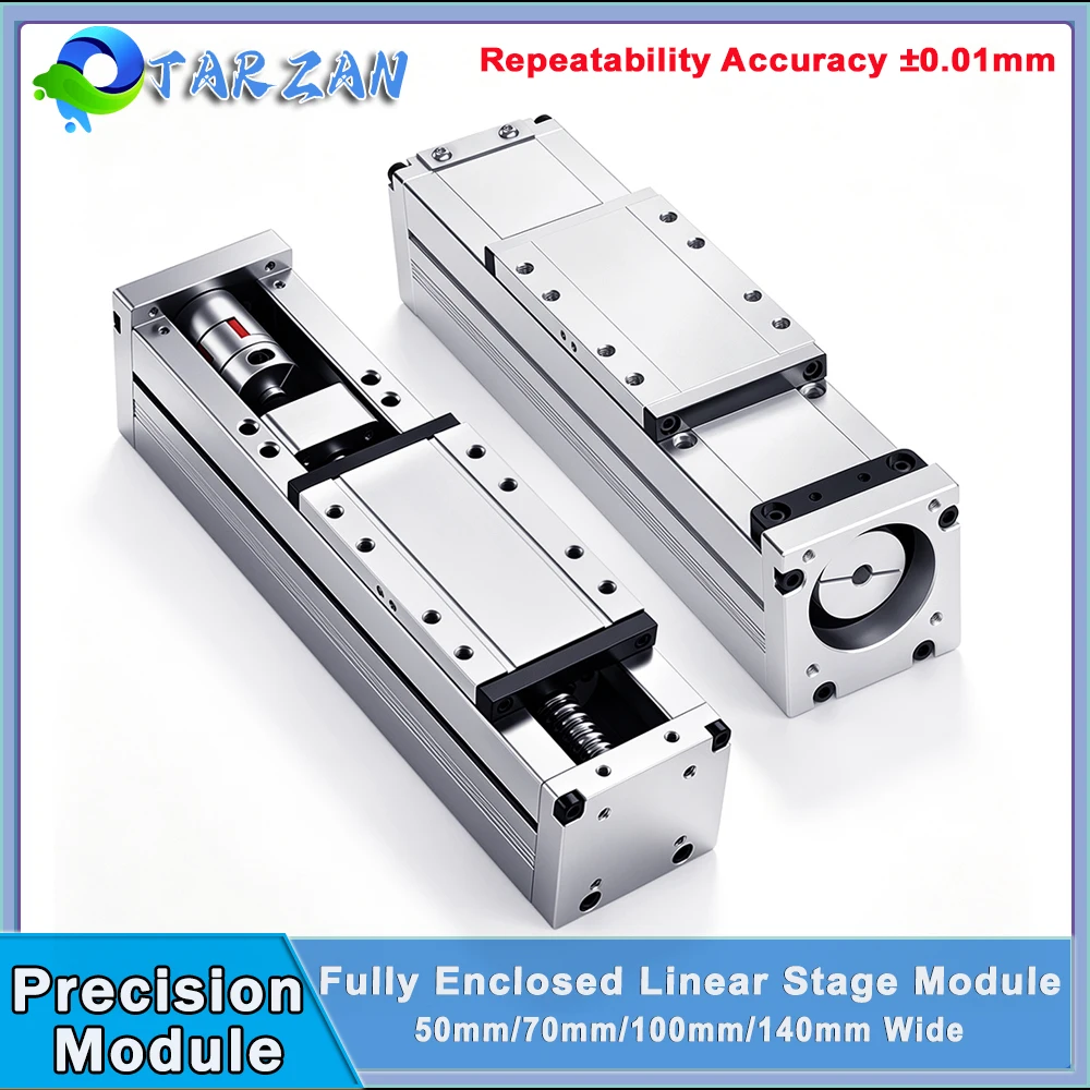 50mm/70mm/100mm Wide Fully Enclosed Steel Strip Slide Linear Stage Repeatability 0.01mm High Precision Module XYZ Sliding Table