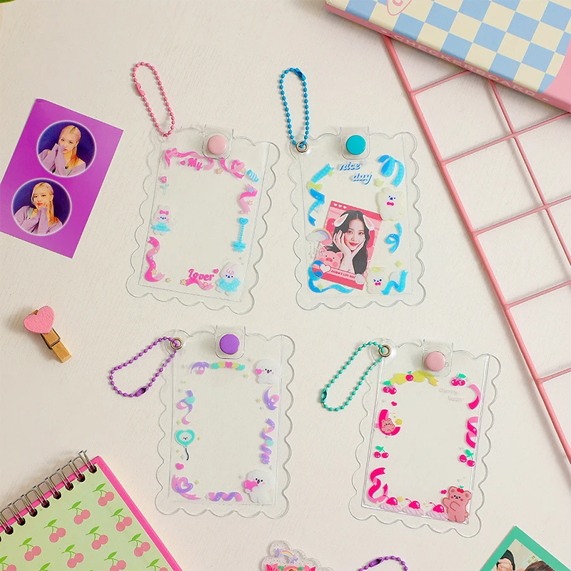 Cute Cartoon Transparent Card Sleeves Holder Photo Cover Cards Protector Kpop Card Protective Case Keychain Photocard Holder