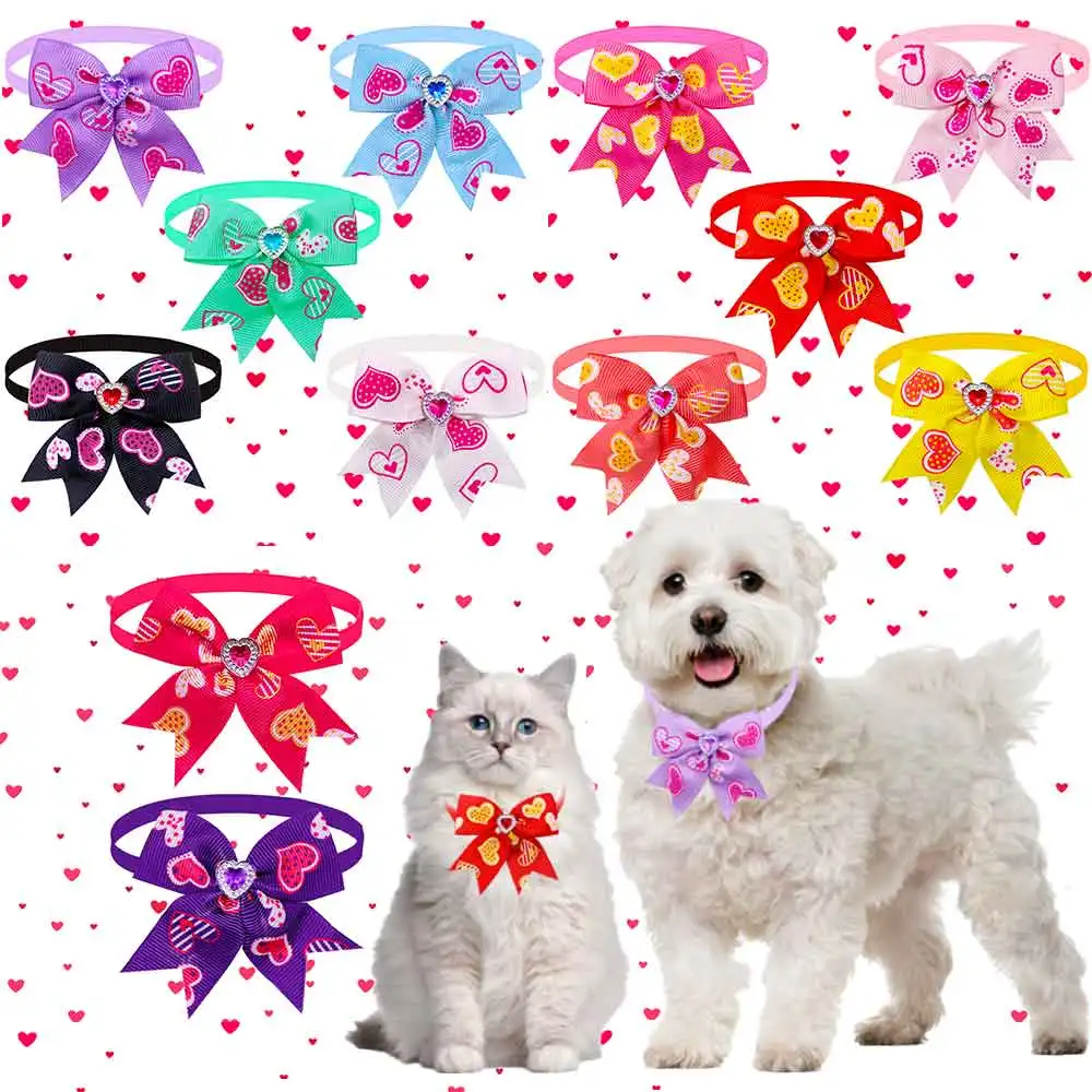 10/30/50PCS Dog Bowties For Valentine's Day Adjustable Heart Collars For Small Dogs Pet Dog Bow Ties Collars Pet Dog Accessories