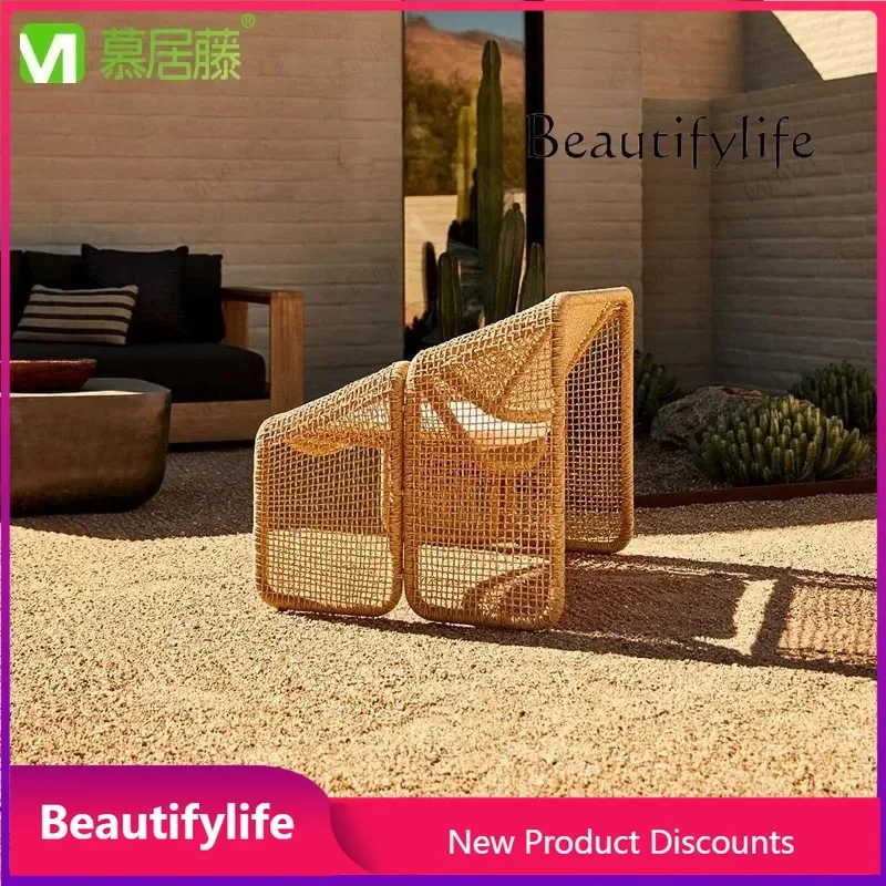 2344  cqyOutdoor Love Seat Rattan Outdoor Leisure Courtyard Waterproof Recliner Living Room Small Rattan Chair