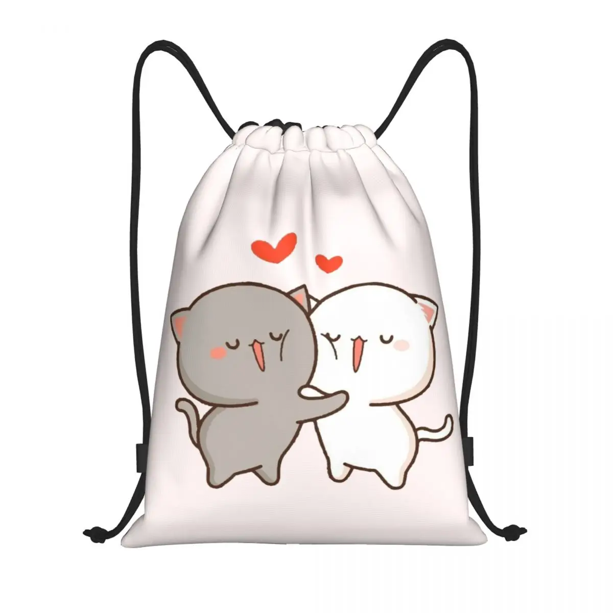 Kawaii Mochi Cat Peach And Goma Hug Drawstring Backpack Women Men Gym Sport Sackpack Foldable Training Bag Sack