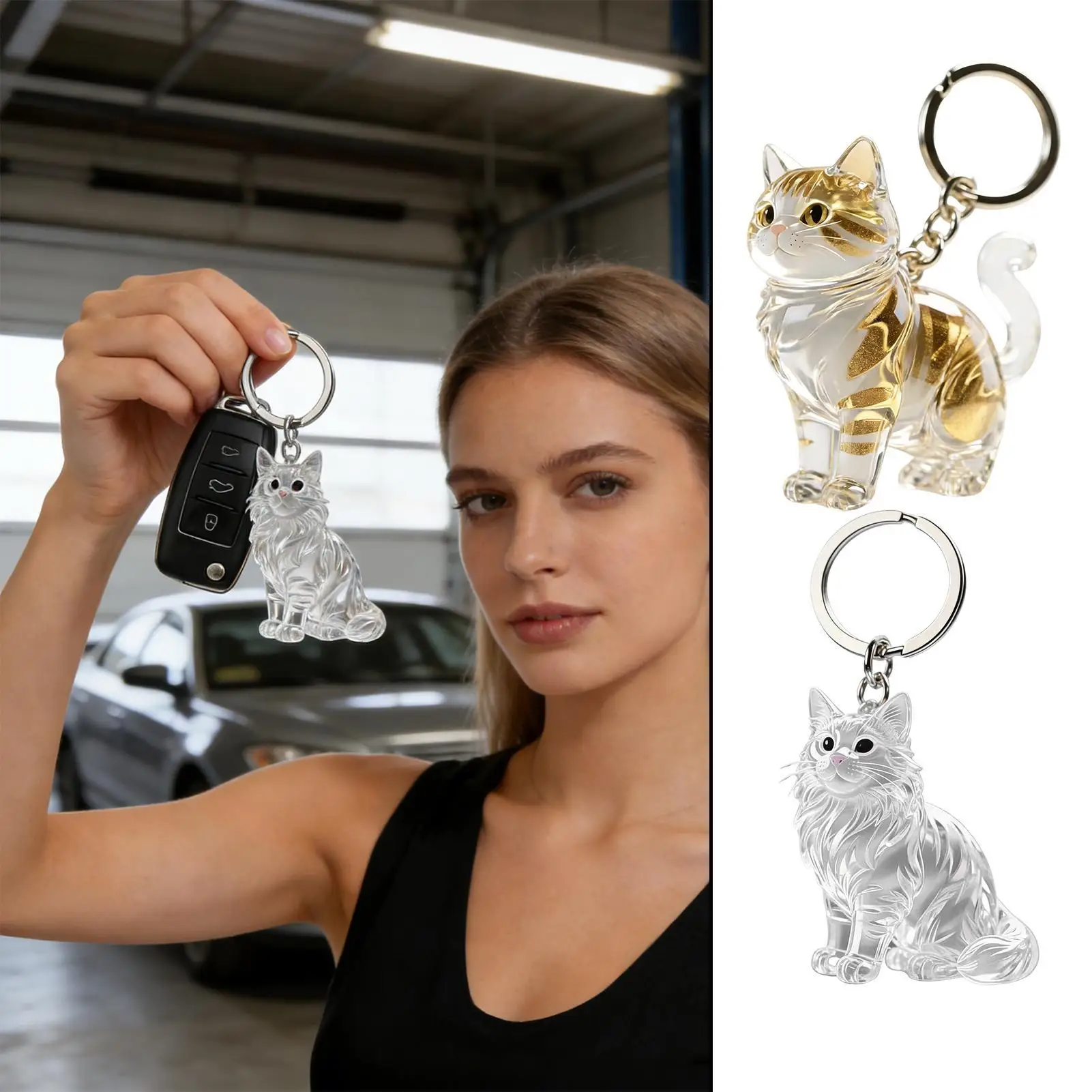 Cat Hair Storage Keychain Bag Pendant Transparent Pet Hair Cat Shape Clear Pendant Portable Keepsake charm Heartwarming Gift