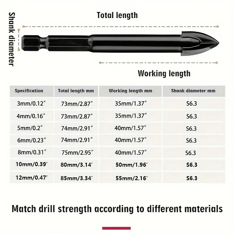 5pcs/7pcs High Hardness Tile Four-edged Cross Drill Bit Universal Tungsten Steel Drill Bit Set for Glass Ceramic Marble