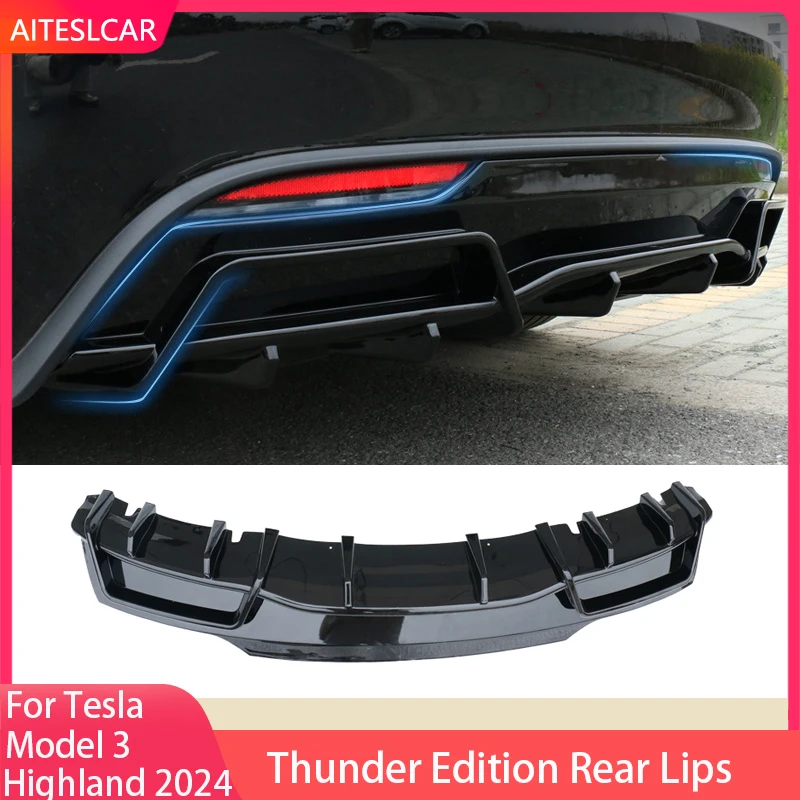 

Для Tesla Model 3 Highland 2024, задний бампер, диффузор, спойлер, ремонт, защитная защита, ABS, углеродное волокно, черная крышка, аксессуары
