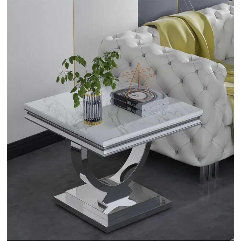 Marble End Table with Stainless Steel Base, 22.8