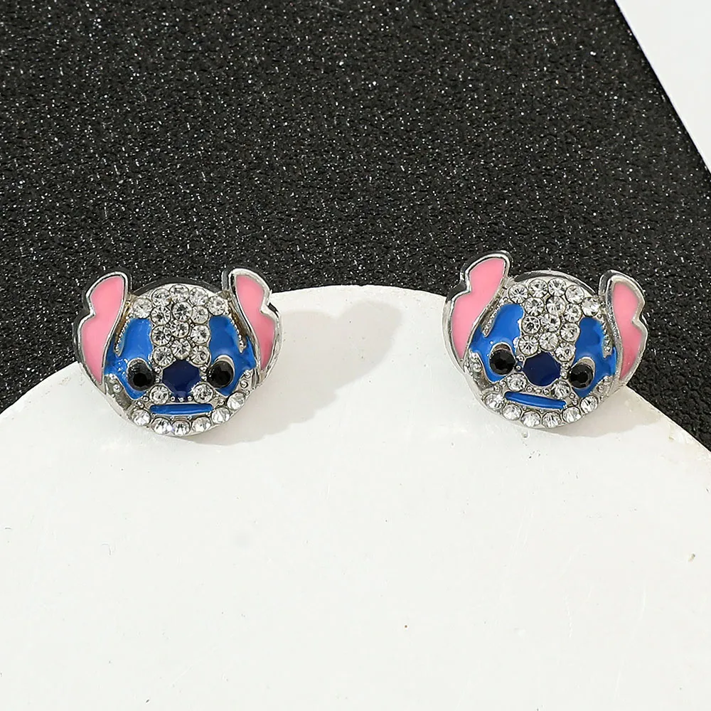 Pendientes bonitos de Disney de Anime Lilo Stitch, diamantes de dibujos animados, aleación de aceite, pendientes, joyería de moda, accesorios, regalos para seguidores
