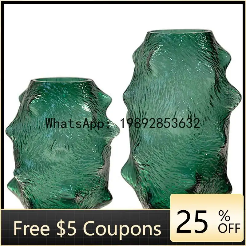 

Glass Vase Sea Cucumber Shape Irregular Grain Spine Fold Green Terrarium Hydroponic Accessories Flower Vase Home Decoration