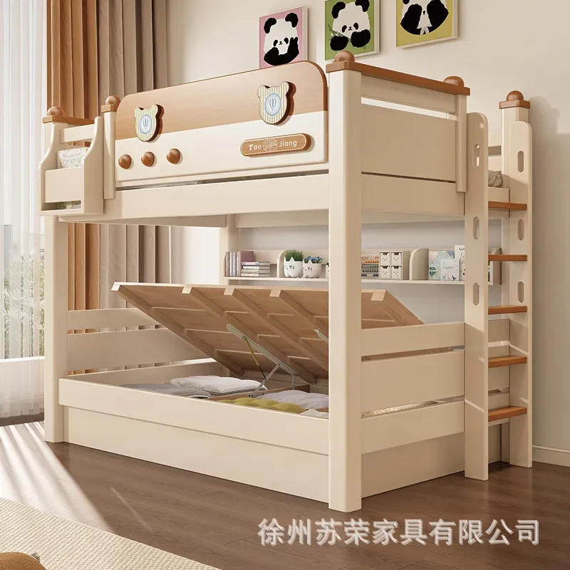 Full Solid Wood Bunk Beds Cream Style Upper and Lower Same Width High Low Bed for Boys Girls Children Bedroom Furniture