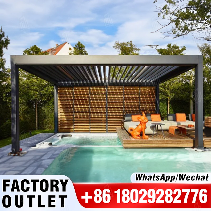 Fully automatic terrace roof retractable sliding folding Motorized Louvered waterproof aluminum gazebo outdoor canopy pergola